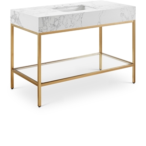 Maklaine Contemporary White Artificial Marble Bathroom Vanity