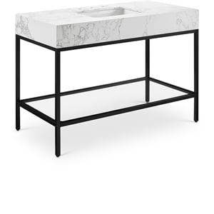 Maklaine Contemporary White Artificial Marble Bathroom Vanity