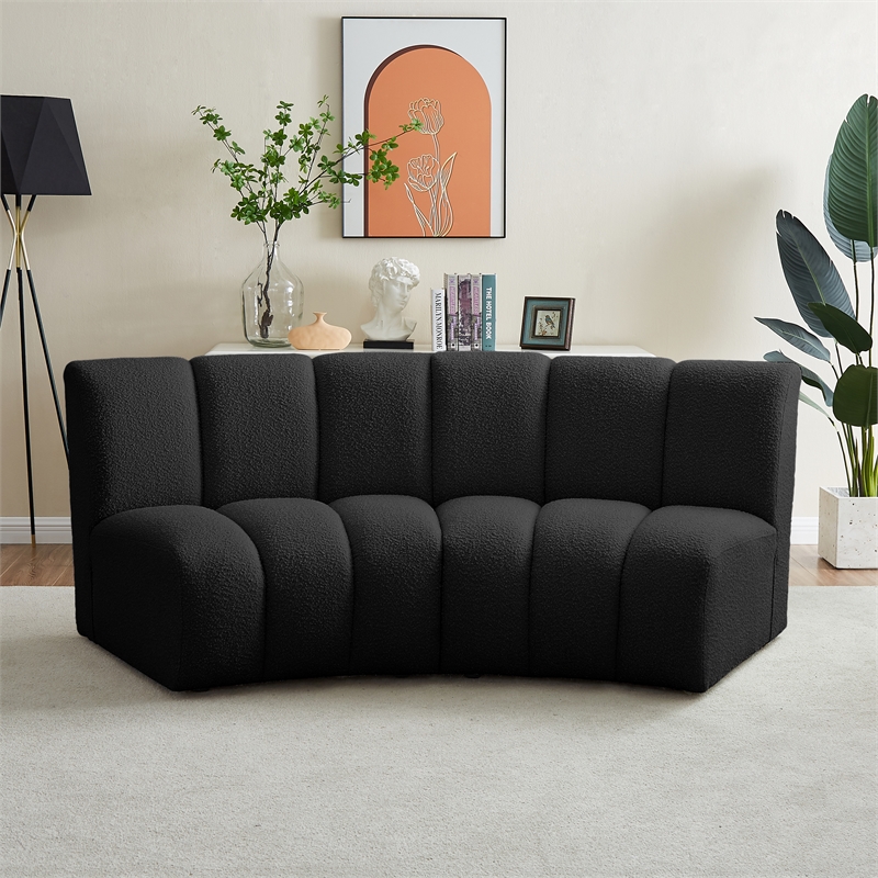 Maklaine Contemporary Black Boucle Fabric 2pc. Modular Sectional