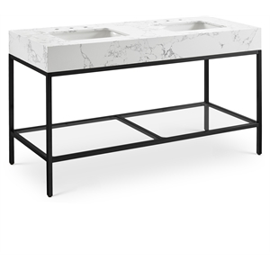 Maklaine Contemporary White Artificial Marble Bathroom Vanity