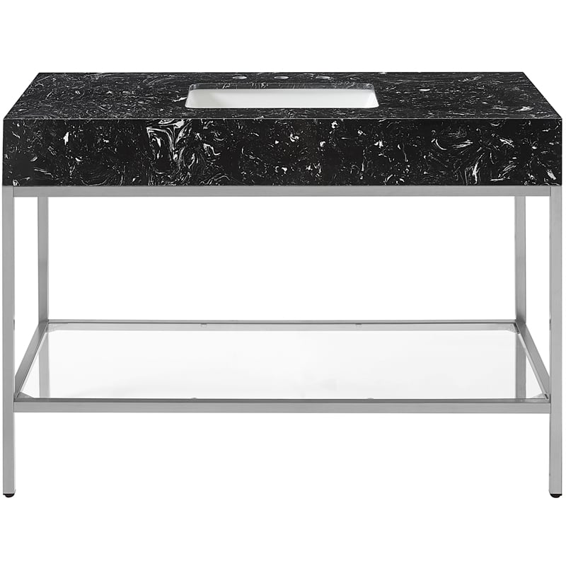 Maklaine Contemporary Black Artificial Marble Bathroom Vanity