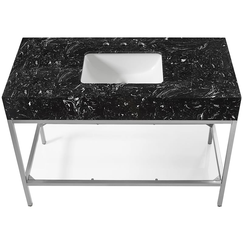 Maklaine Contemporary Black Artificial Marble Bathroom Vanity