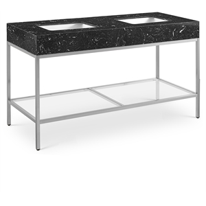 Maklaine Contemporary Black Artificial Marble Bathroom Vanity
