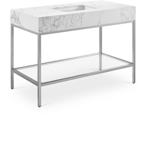 Maklaine Contemporary White Artificial Marble Bathroom Vanity