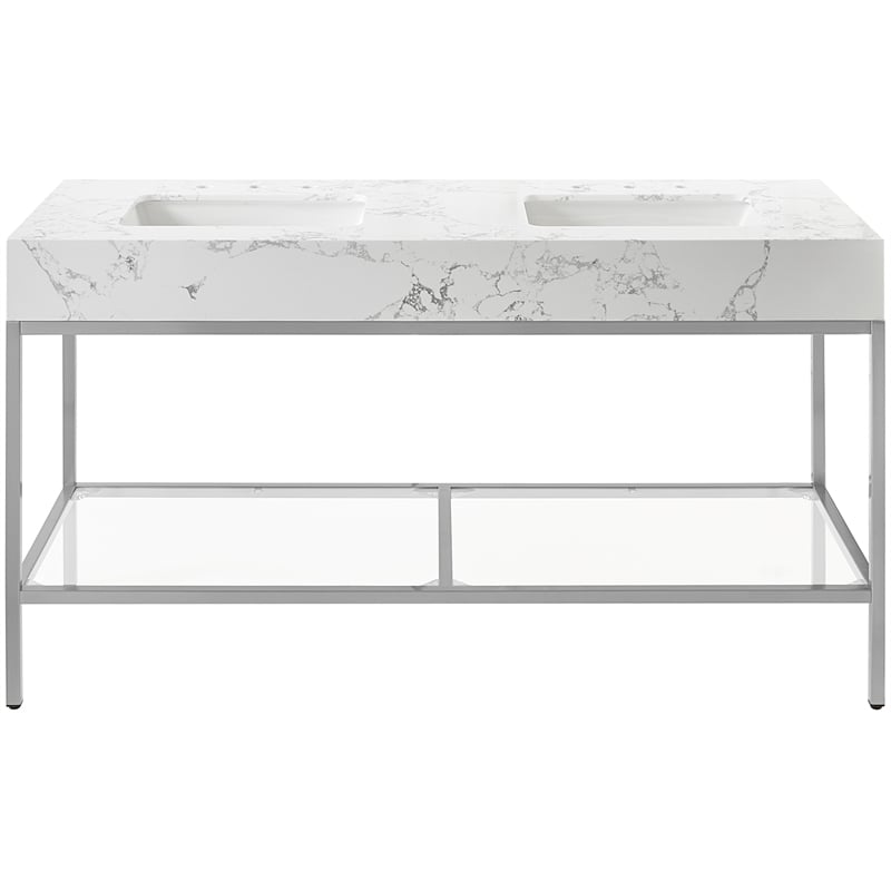Maklaine Contemporary White Artificial Marble Bathroom Vanity