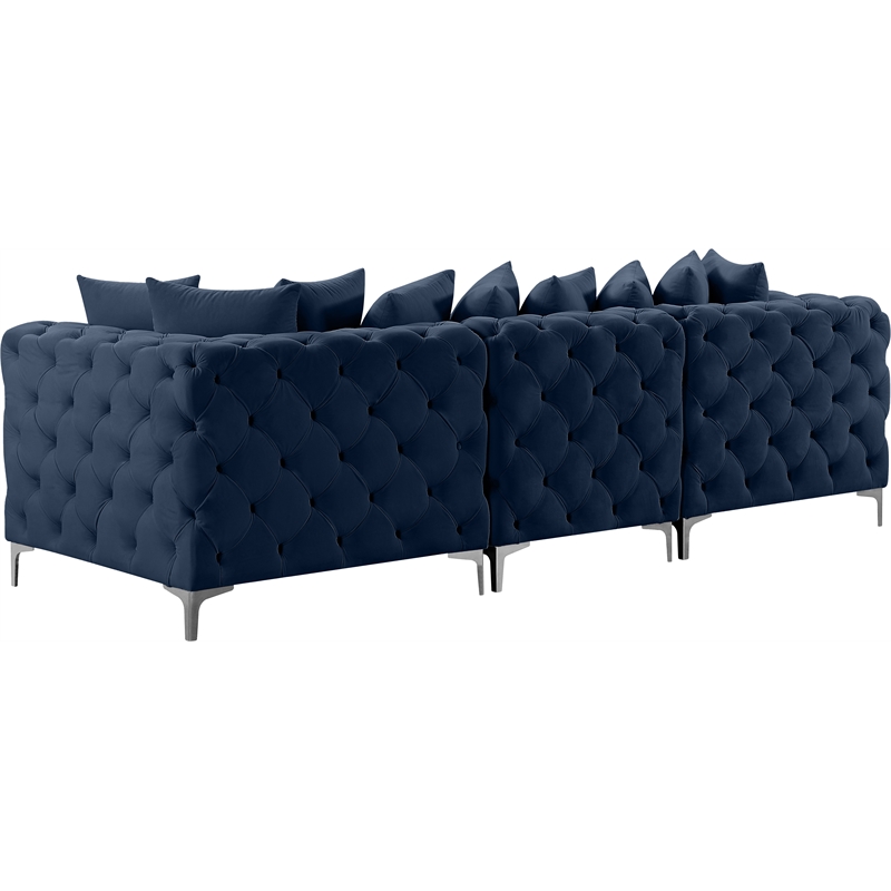 Maklaine Modern / Contemporary Navy Finish Velvet Modular Sofa