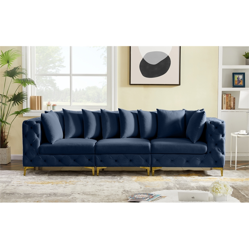Maklaine Modern / Contemporary Navy Finish Velvet Modular Sofa