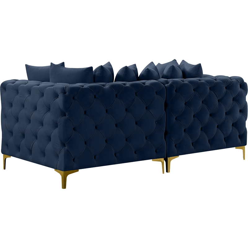 Maklaine Modern / Contemporary Navy Finish Velvet Modular Sofa