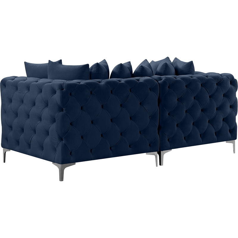 Maklaine Modern / Contemporary Navy Finish Velvet Modular Sofa