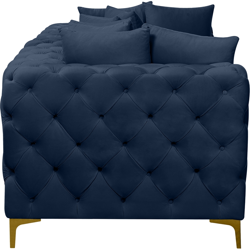 Maklaine Modern / Contemporary Navy Finish Velvet Modular Sofa