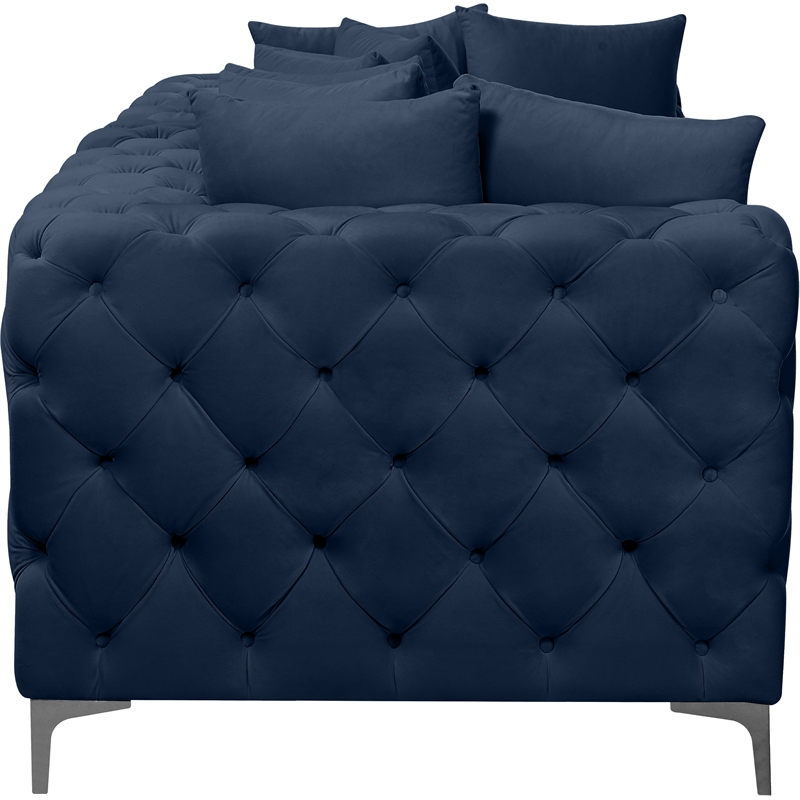 Maklaine Modern / Contemporary Navy Finish Velvet Modular Sofa