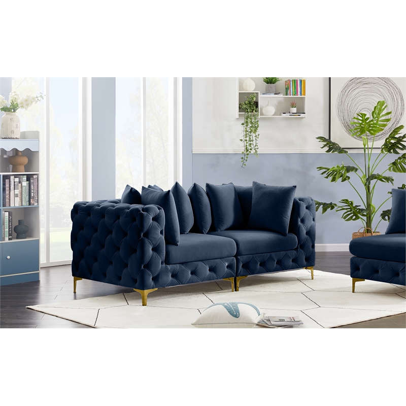 Maklaine Modern / Contemporary Navy Finish Velvet Modular Sofa