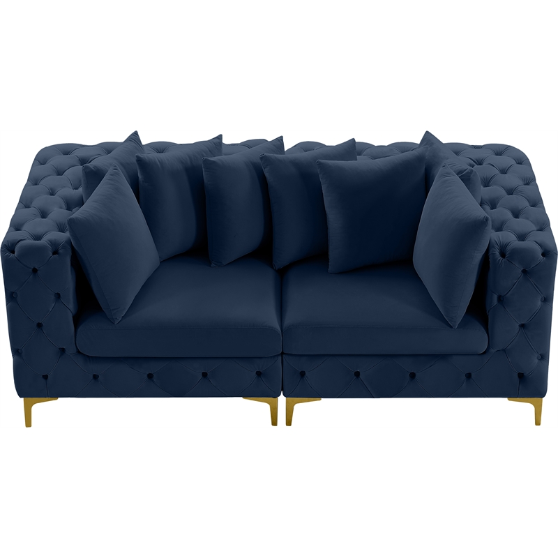 Maklaine Modern / Contemporary Navy Finish Velvet Modular Sofa