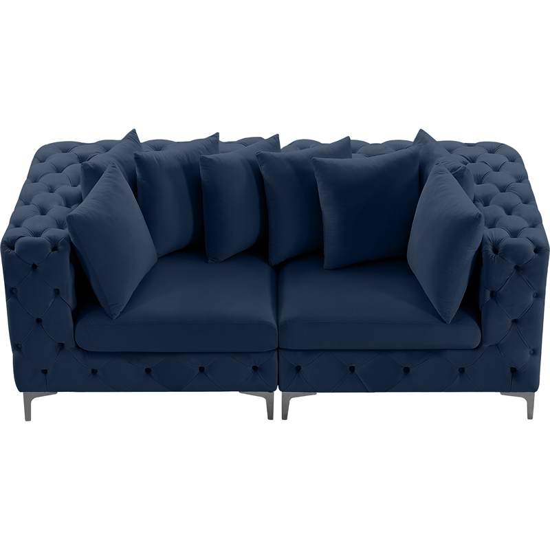 Maklaine Modern / Contemporary Navy Finish Velvet Modular Sofa