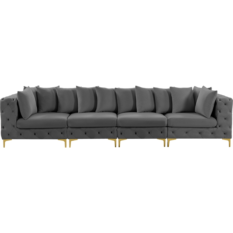 Maklaine Modern / Contemporary Grey Finish Velvet Modular Sofa