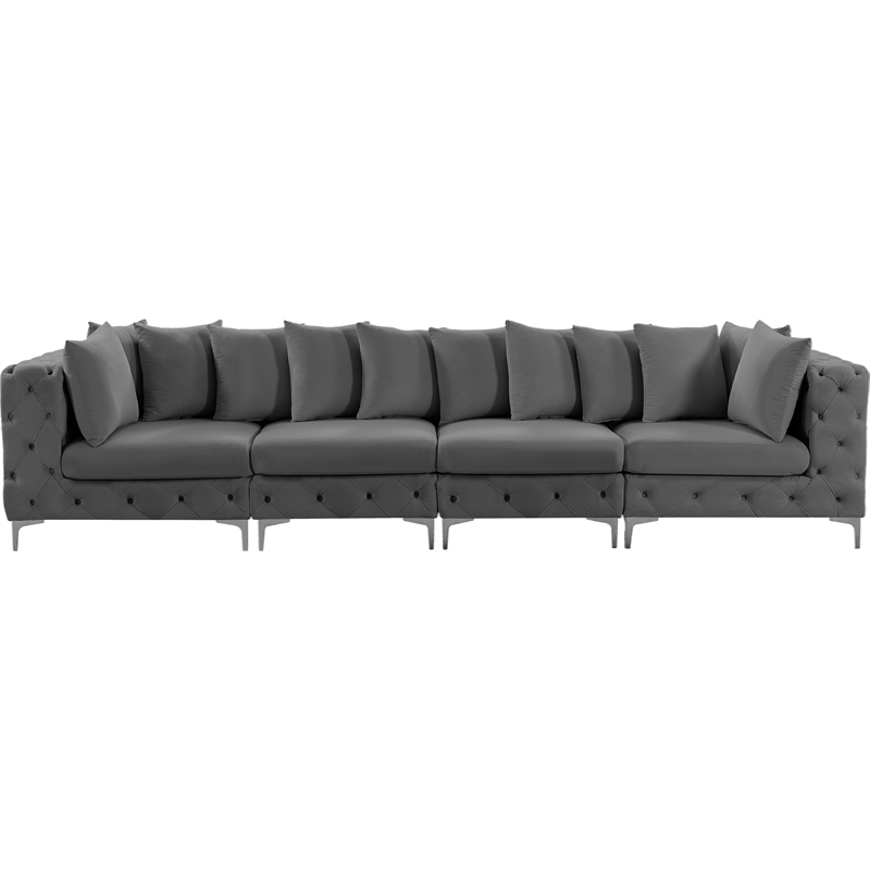 Maklaine Modern / Contemporary Grey Finish Velvet Modular Sofa