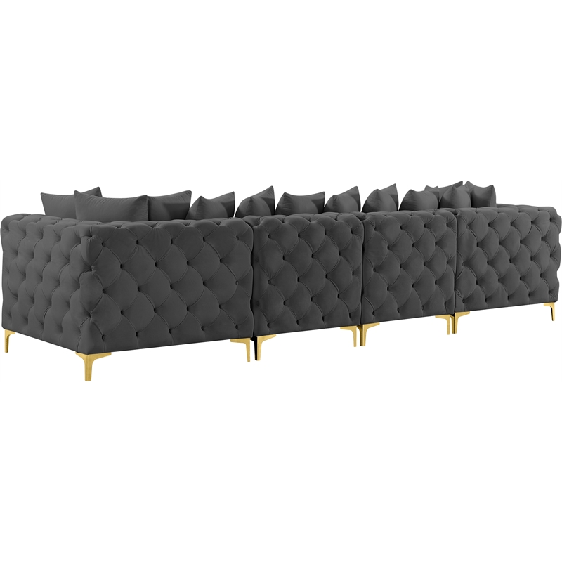 Maklaine Modern / Contemporary Grey Finish Velvet Modular Sofa