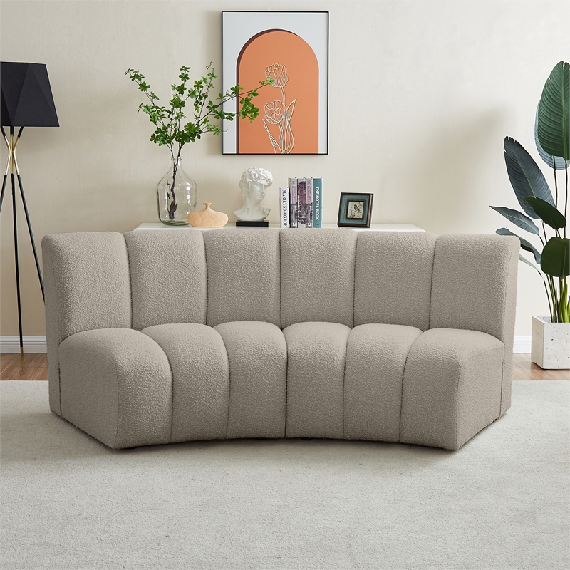 Maklaine Contemporary Brown Boucle Fabric 2pc. Modular Sectional