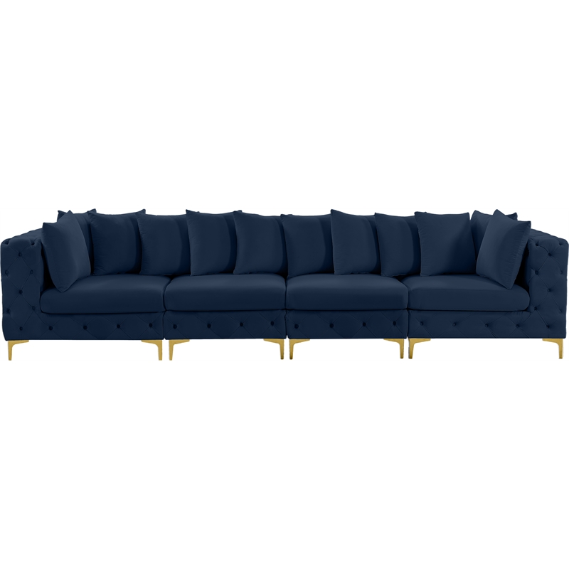 Maklaine Modern / Contemporary Navy Finish Velvet Modular Sofa