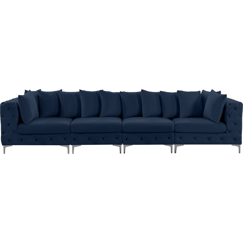 Maklaine Modern / Contemporary Navy Finish Velvet Modular Sofa