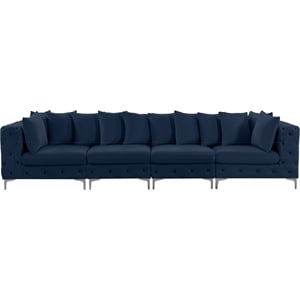 Maklaine Modern / Contemporary Navy Finish Velvet Modular Sofa