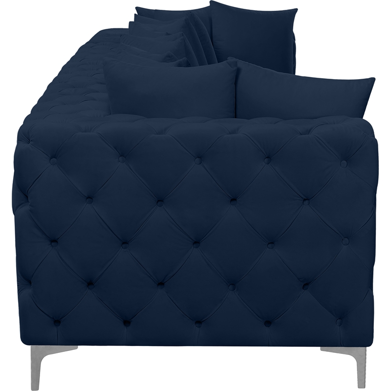 Maklaine Modern / Contemporary Navy Finish Velvet Modular Sofa