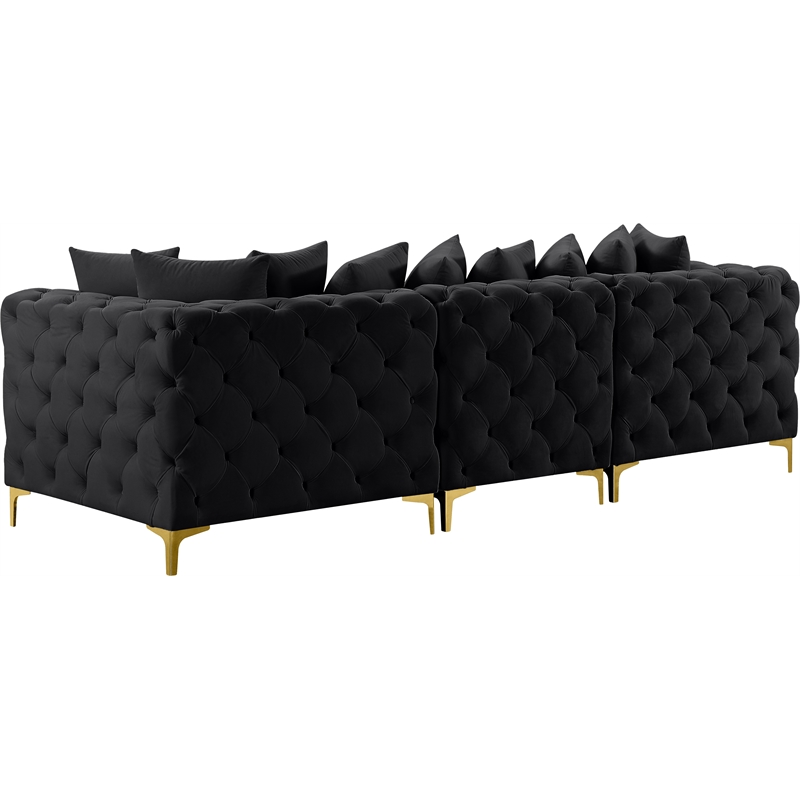 Maklaine Modern / Contemporary Black Finish Velvet Modular Sofa