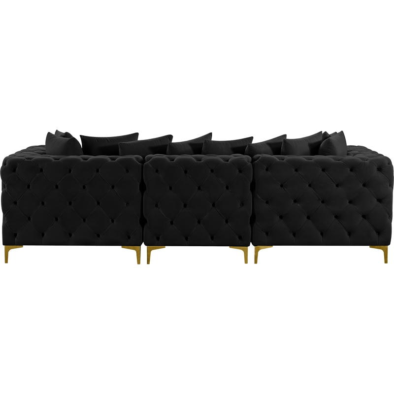 Maklaine Modern / Contemporary Black Finish Velvet Modular Sofa
