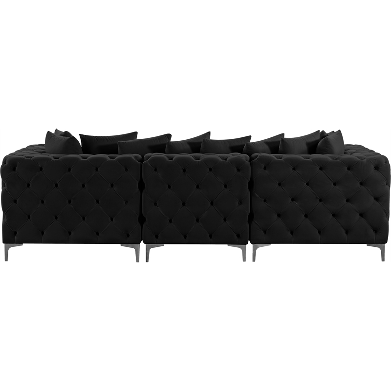 Maklaine Modern / Contemporary Black Finish Velvet Modular Sofa