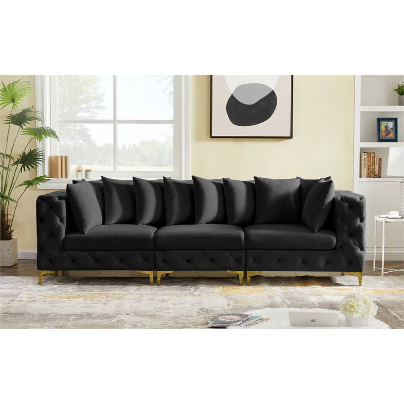 Maklaine Modern / Contemporary Black Finish Velvet Modular Sofa