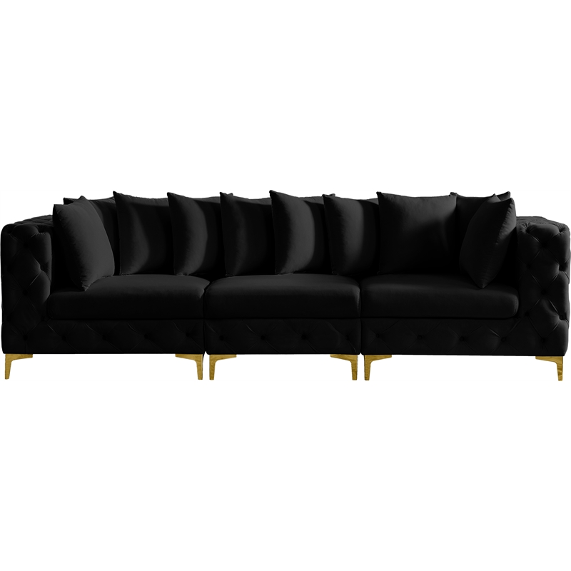 Maklaine Modern / Contemporary Black Finish Velvet Modular Sofa