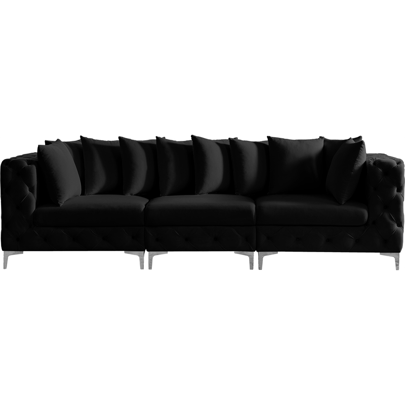 Maklaine Modern / Contemporary Black Finish Velvet Modular Sofa