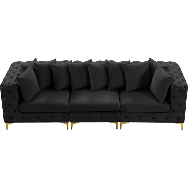 Maklaine Modern / Contemporary Black Finish Velvet Modular Sofa