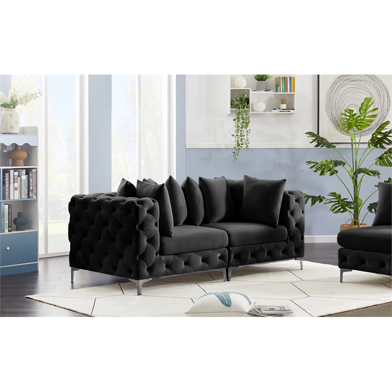 Maklaine Modern / Contemporary Black Finish Velvet Modular Sofa
