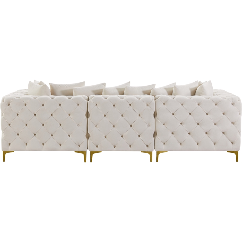 Maklaine Modern / Contemporary Cream Finish Velvet Modular Sofa