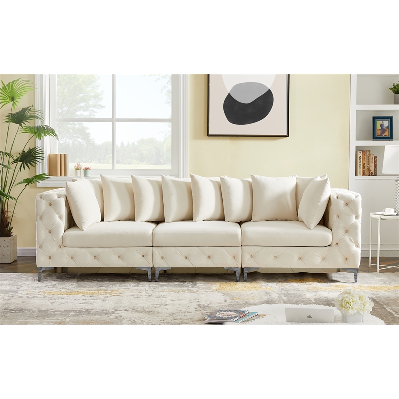 Maklaine Modern / Contemporary Cream Finish Velvet Modular Sofa