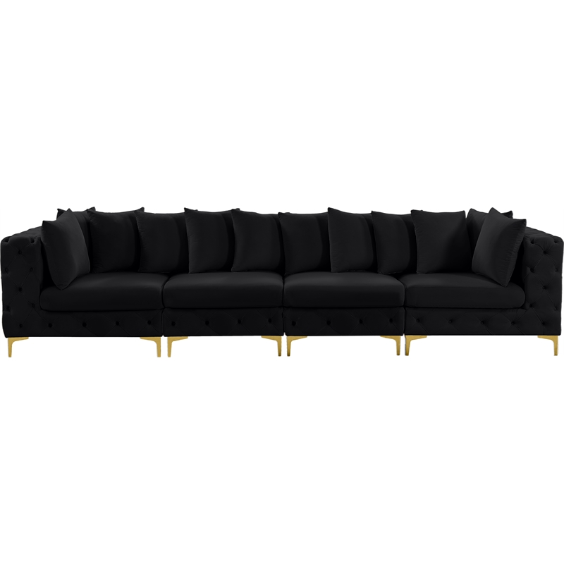 Maklaine Modern / Contemporary Black Finish Velvet Modular Sofa