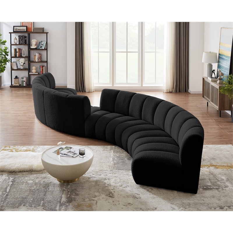 Maklaine Contemporary Black Boucle Fabric 6pc. Modular Sectional