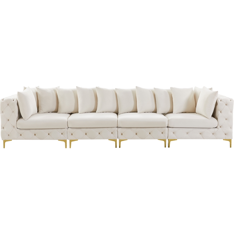 Maklaine Modern / Contemporary Cream Finish Velvet Modular Sofa