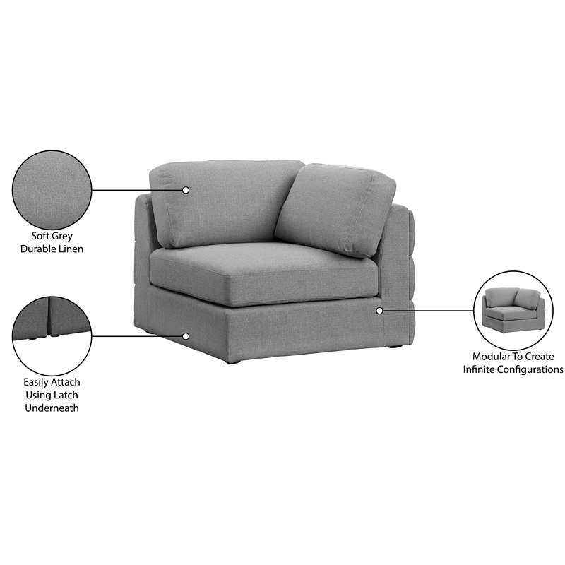Maklaine Contemporary Grey Durable Linen Textured Fabric Corner