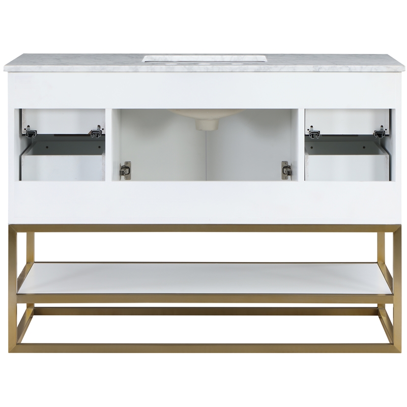 Maklaine White Birch Wood Bathroom Vanity Rectangular Contemporary 48