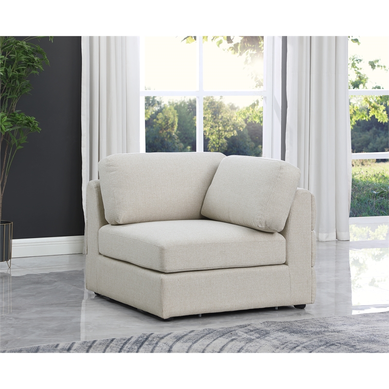Maklaine Contemporary Beige Durable Linen Textured Fabric Corner