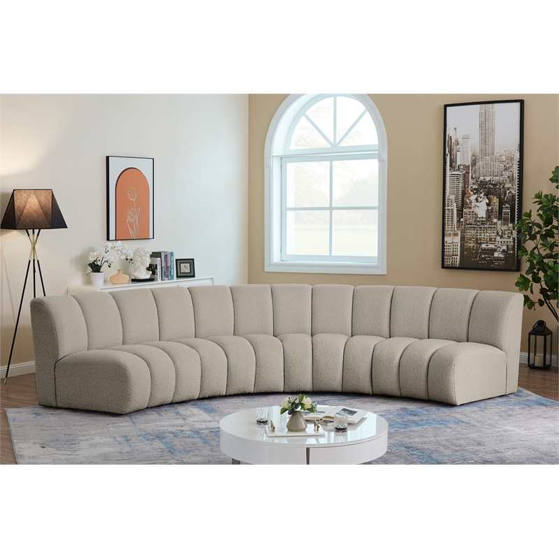 Maklaine Contemporary Brown Boucle Fabric 4pc. Modular Sectional