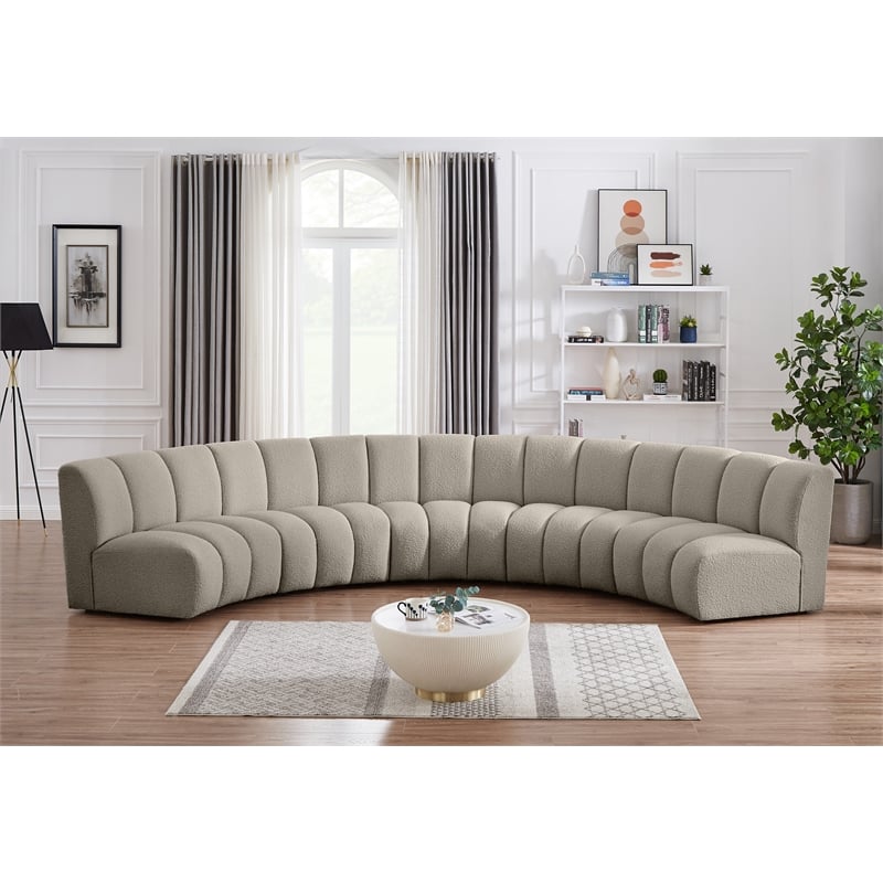 Maklaine Contemporary Brown Boucle Fabric 5pc. Modular Sectional