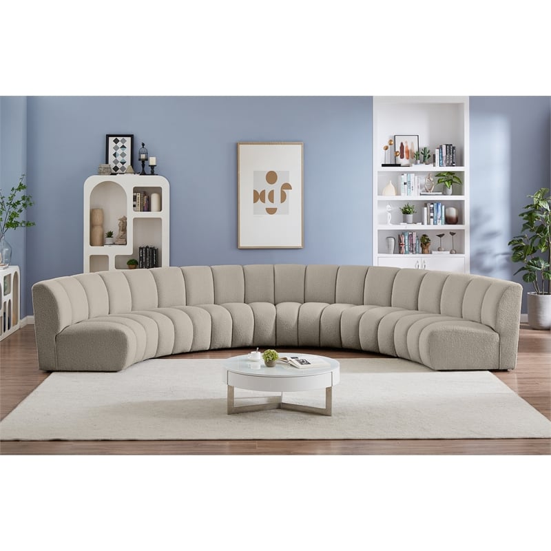 Maklaine Contemporary Brown Boucle Fabric 6pc. Modular Sectional