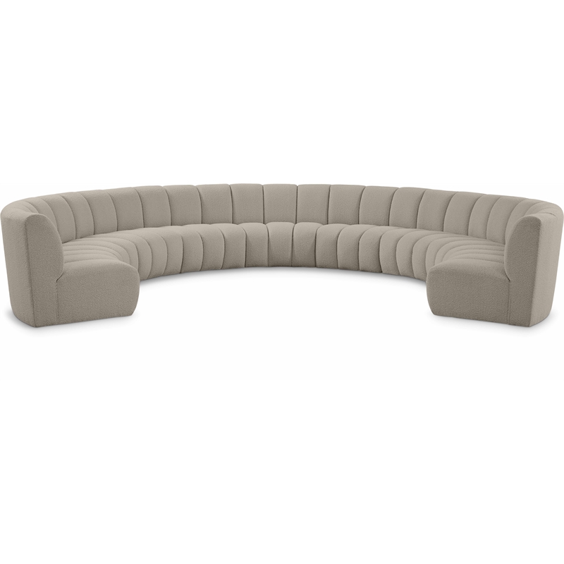 Maklaine Contemporary Brown Boucle Fabric 9pc. Modular Sectional