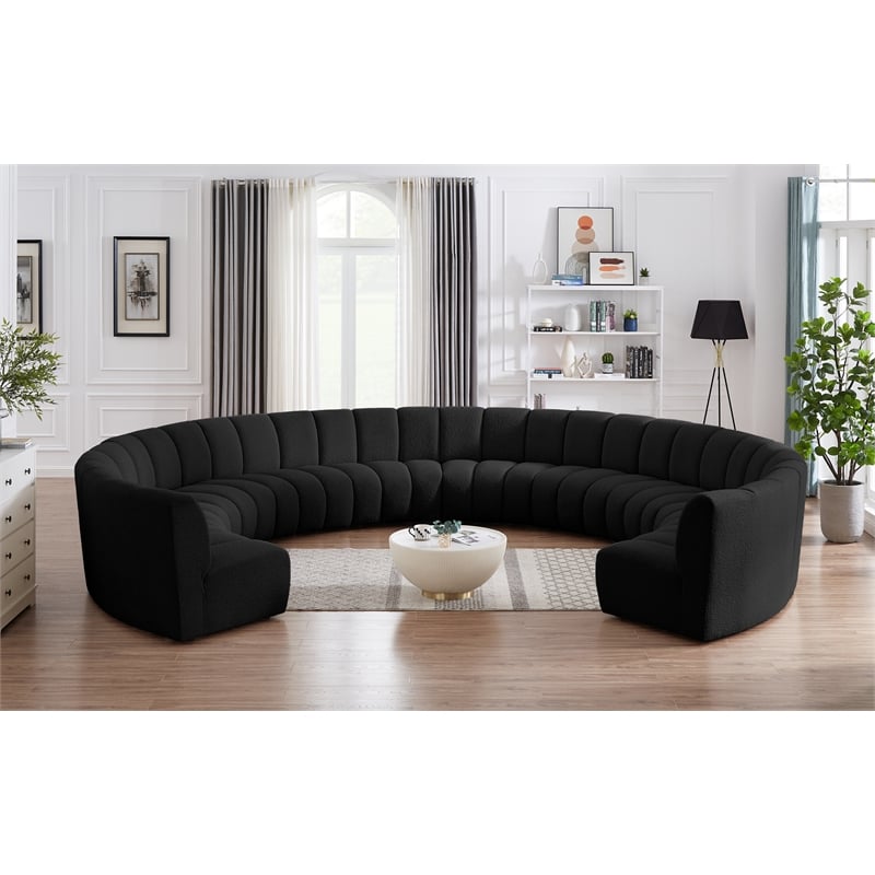 Maklaine Contemporary Black Boucle Fabric 10pc. Modular Sectional