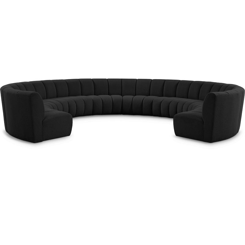 Maklaine Contemporary Black Boucle Fabric 10pc. Modular Sectional