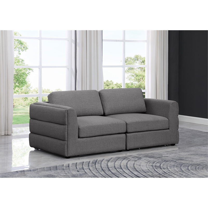 Maklaine Contemporary Grey Durable Linen Textured Fabric Modular Sofa
