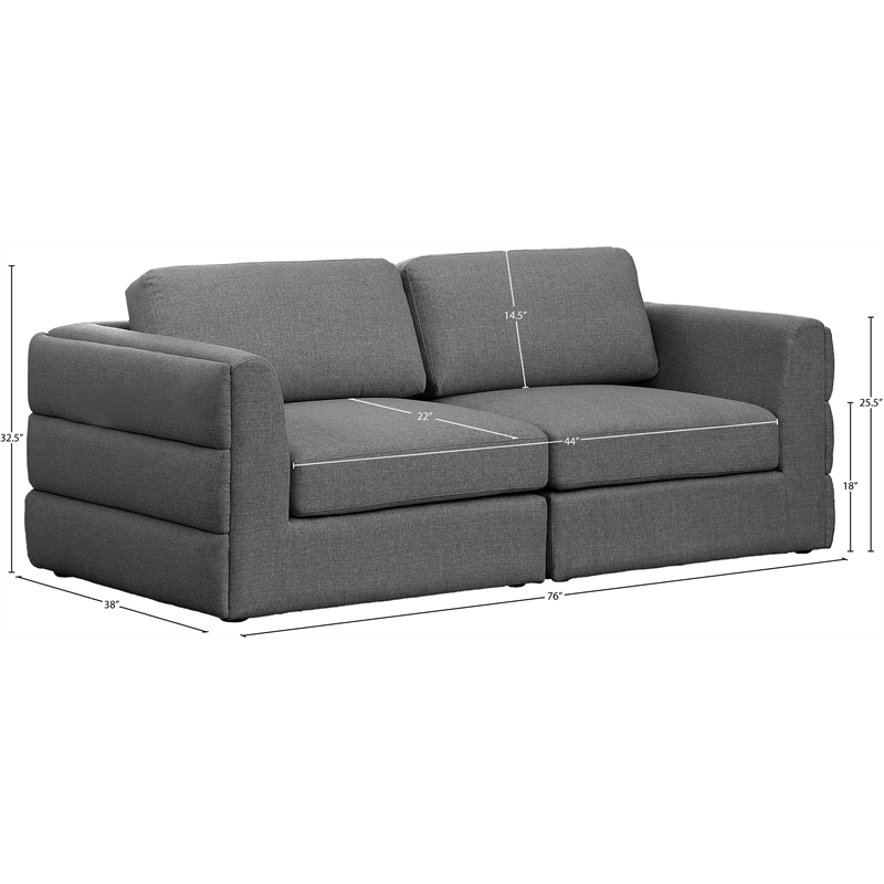 Maklaine Contemporary Grey Durable Linen Textured Fabric Modular Sofa